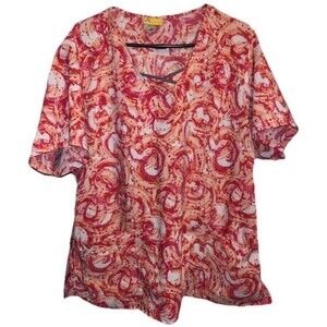 WonderWink Scrub Top Womens L Short Sleeve V Neck Pullover Pink/Orange